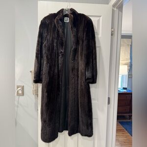 Saga Full Length Black Mink Coat with 2 mink Caps in black and white.